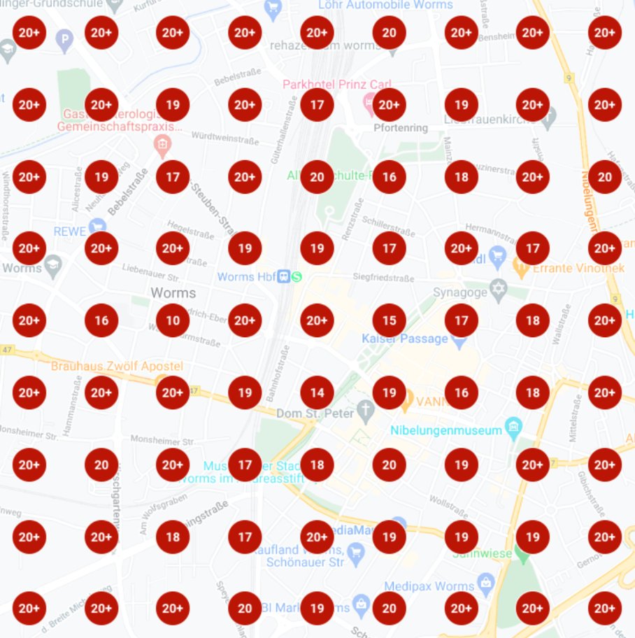 Sichtbarkeit Zahnarzt Worms vorher – fast komplett rot